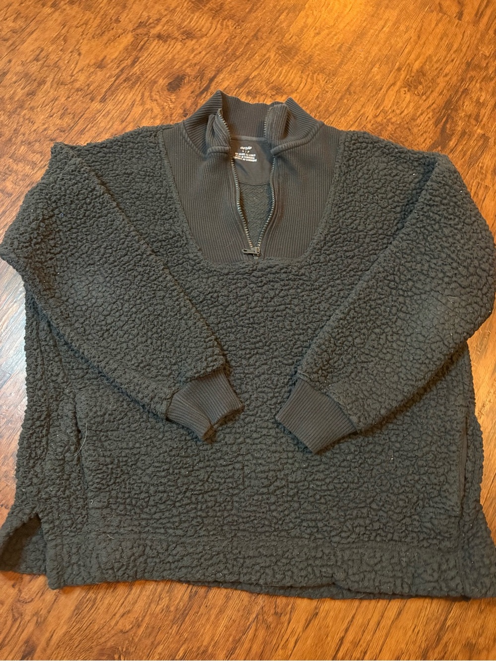 aerie Black Sherpa Half-Zip Pullover